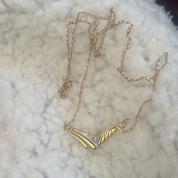 VINTAGE 14K GOLD DIAMOND ACCENT Abstract Fan Design Chain Link Necklace - Picture 3 of 5